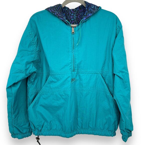 Vintage 90s Nike Reversible Anorak Windbreaker Jacket Teal Blue 1/4 Zip Womens S - Picture 1 of 13